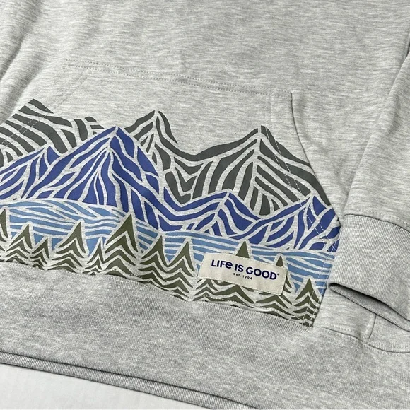 Life is Good NWT Men's Gray Hoodie Size Medium Mountains - Picture 5 of 8